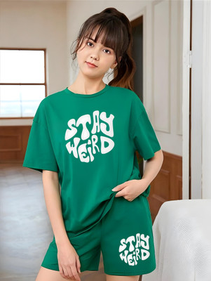 kshs Women Printed Green Top & Shorts Set