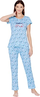 BodyCare Women Floral Print Light Blue Top & Pyjama Set