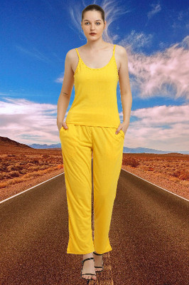 CANIDAE Women Solid Yellow Top & Pyjama Set