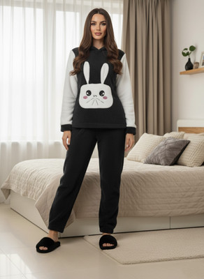 SKG Women Printed Black Night Suit Set