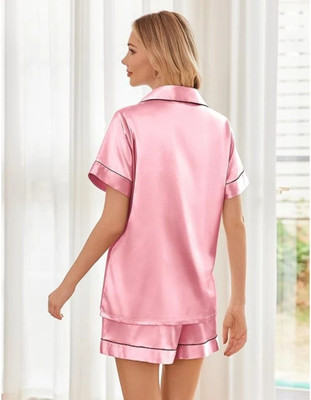 Vd hub Women Solid Pink Night Suit Set
