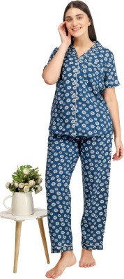 GEDEP Women Printed Blue Shirt & Pyjama set