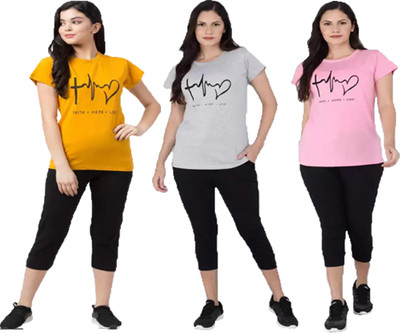 DRUZZEE Women Printed Multicolor Top & Capri Set