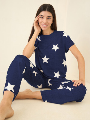 SWEET DREAMS Women Printed Blue Top & Pyjama Set