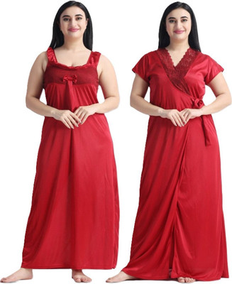 HouseOfCommon Women Self Design Maroon Night Suit Set