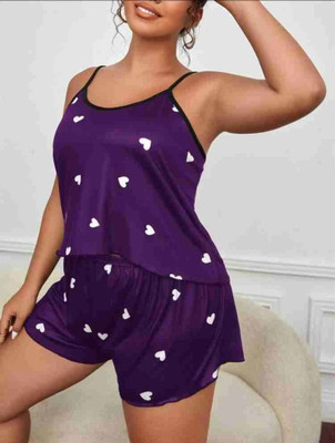 HouseOfCommon Women Printed Purple Top & Shorts Set