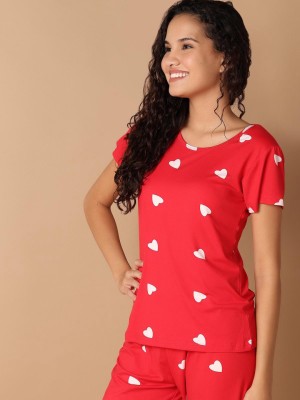 V-MART Women Printed Red Top & Capri Set