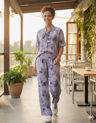 AVNOUR Women Printed Purple Shirt & Pyjama set