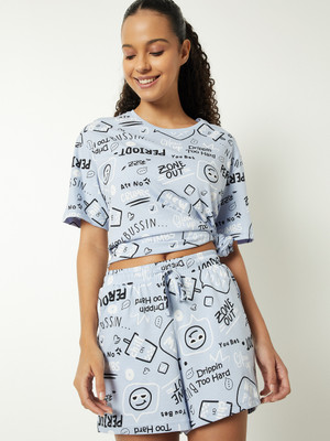 MAX Girls Printed Blue Top & Shorts Set