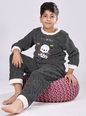 Lugo Boys & Girls Self Design Grey Night Suit Set