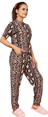 HouseOfCommon Women Embellished Brown Night Suit Set