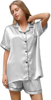 Vd hub Women Solid Grey Night Suit Set