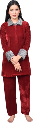 HouseOfCommon Women Solid Maroon Top & Pyjama Set