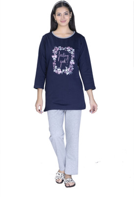 TVILLICK Women Printed Blue Top & Pyjama Set