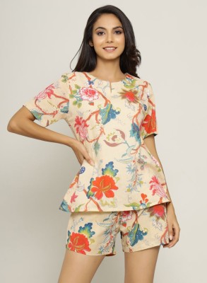 Sanskrutihomes Women Floral Print Multicolor Top & Shorts Set