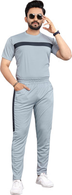 NISPRUH Men Self Design Grey Night Suit Set