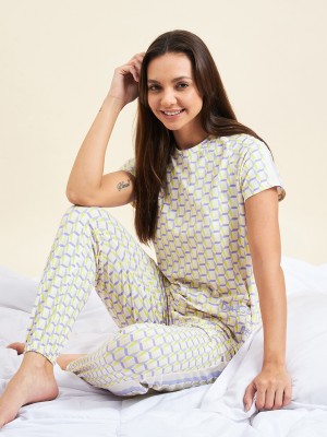 SWEET DREAMS Women Geometric Print Purple Top & Pyjama Set