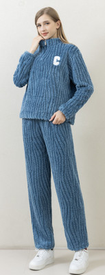 Lugo Women Solid Blue Night Suit Set
