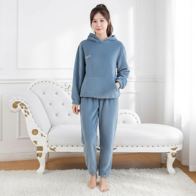 TIARA WORLD Women Self Design Blue Night Suit Set