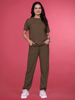 JK Creation Women Solid Brown Top & Pyjama Set