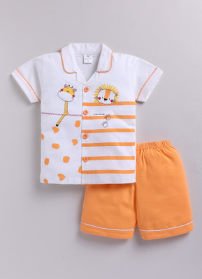 GEMINI LABEL Boys Printed Orange Night Suit Set
