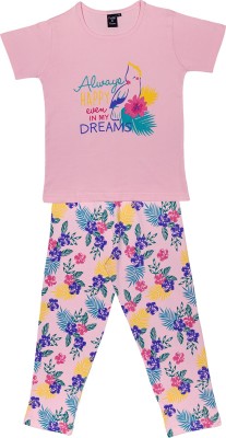 Todd N Teen Girls Printed Pink, Multicolor Top & Pyjama Set