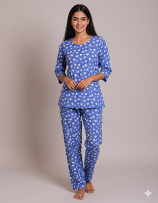 Mizan Trendz Women Floral Print Blue, White Top & Pyjama Set