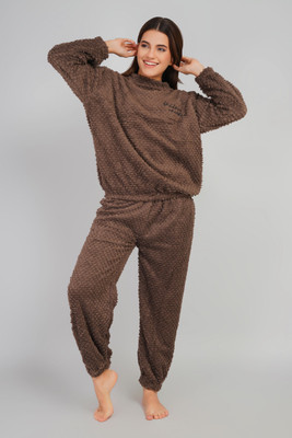 Lugo Women Self Design Brown Night Suit Set
