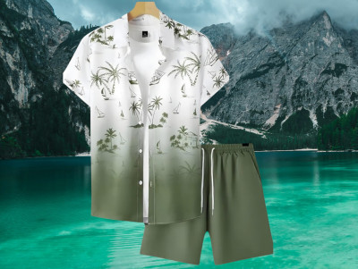BS Enterprise Men Ombre/Dyed Green Top & Shorts Set
