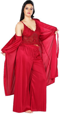 Boosah Women Solid Red Top & Pyjama Set