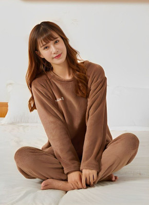 PKF Women Solid Brown Night Suit Set