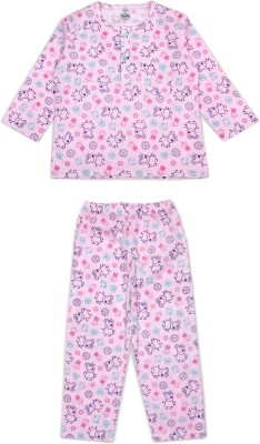 Shopbloom Baby Boys & Baby Girls Printed Pink Night Suit Set