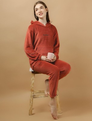 BLUELOCK Women Solid Red Night Suit Set