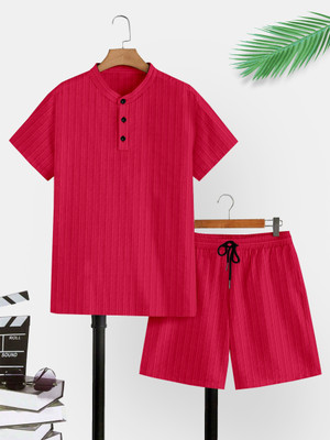 M7 By Metronaut Men Self Design Red Night Suit Set