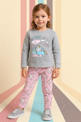 Yk Girls Printed Grey Night Suit Set