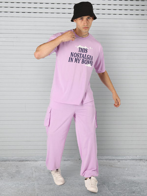 CHKOKKO Men Printed Purple Top & Pyjama Set