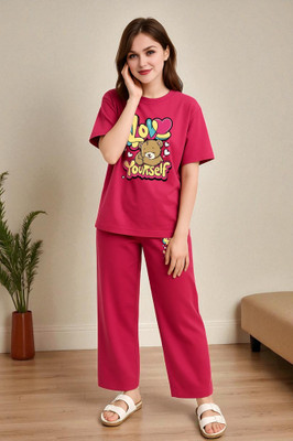 Elvia Women Printed Red Top & Pyjama Set