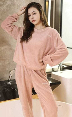 PKF Women Solid Pink Night Suit Set