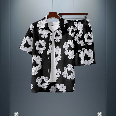 GLORI STAR Men Printed Black Night Suit Set