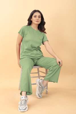 ELEGENCE FAB Girls Solid Light Green Top & Pyjama Set