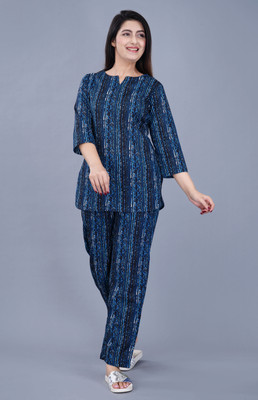 Miss Rekha Women Printed White, Blue Night Suit Set