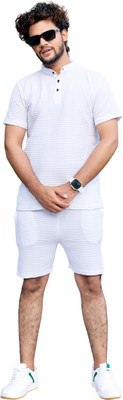 SANTENTERPRISE Men Solid White Night Suit Set