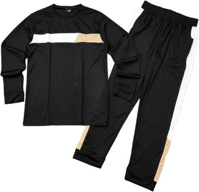 NISPRUH Men Self Design Black Top & Pyjama Set