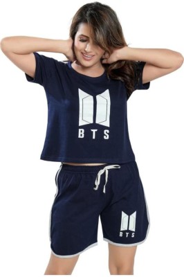Pretcollection Women Printed Blue Top & Shorts Set