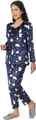 Pollo Loco Women Printed Dark Blue Night Suit Set