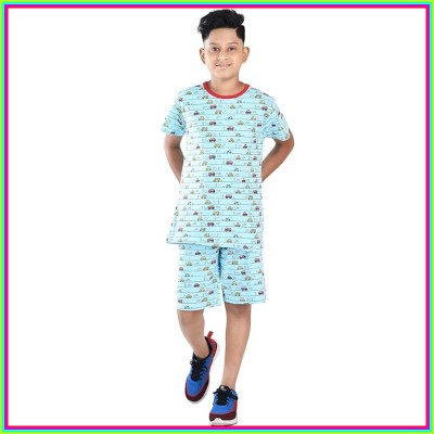 Navika Boys & Girls Graphic Print Blue Night Suit Set