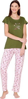BodyCare Women Printed Green Top & Pyjama Set
