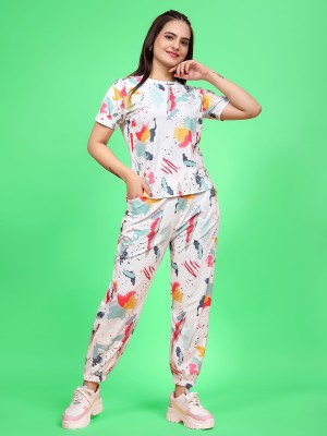 SAKARMAA Women Printed Multicolor, White Night Suit Set