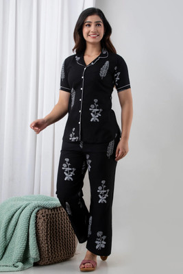 DreamBe Women Printed Black Shirt & Pyjama set