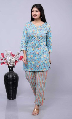 VISHNEWSTYLES Women Printed Light Blue Night Suit Set